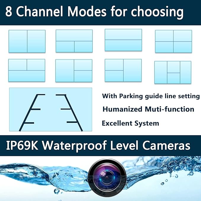 128GB DVR Dash cam Audio 10.1 inch 1080P Backup Camera Monitor & Built-in Recorder for RV Truck Trailer Rear Side Front Reversing View Wired System 4 Split Large Screen Waterproof Avoid Blind Spot-PawvioPets