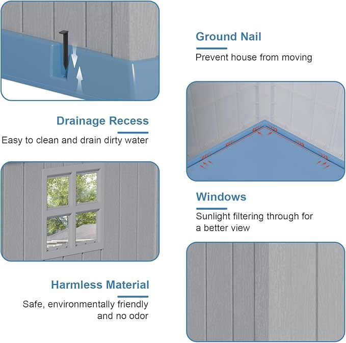 Dog House Indoor Outdoor for Small to Large Sized Dogs Resin Outdoor Dog House with Ventilation Puppy Shelter with Elevated Floor, Easy to Assemble, Blue-PawvioPets