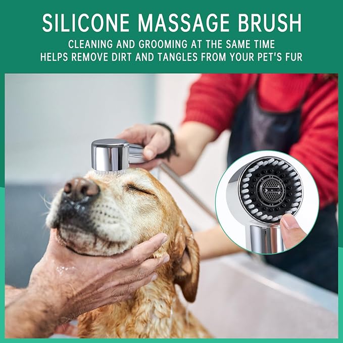 3 Mode Dog Shower Attachment, High Pressure Handheld Sprayer with ON/OFF Switch, G1/2" Metal Shower Diverter, 78 Inches Stainless Steel Hose, No Drill Hook, for Indoor Pet Bathing and Washing-PawvioPets