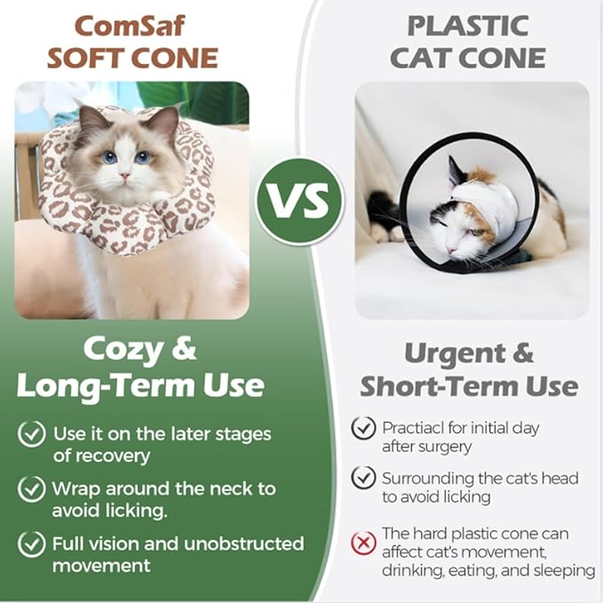 ComSaf Cat Cone Collar Soft - E Cat Collar Cones to Stop Licking After Surgery, Recovery Elizabethan Collar for Cats, Soft Cat Cone for Small Cats Kitten, Waterproof & Lightweight, Brown Leopard, S-PawvioPets