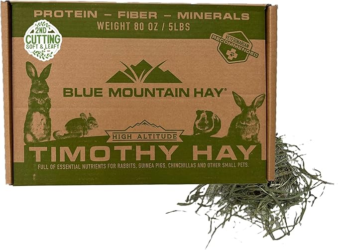 Blue Mountain Hay | Fresh 2nd Cutting Timothy Grass Hay (5 Pounds) | Soft & Leafy, Balanced Nutrition | High-Altitude Hay Pet Food for Adult Rabbits, Guinea Pigs, Chinchillas, and Other Small Pets-PawvioPets