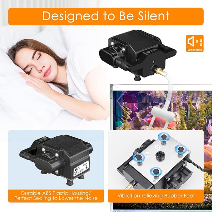 AquaMiracle 6/8/16W Quiet Fish Tank Air Pump 200/317/475GPH High Pressure Aquarium Air Pump Commercial Air Pump Pond Aerator Bubbler Hydroponics Air Pump-PawvioPets