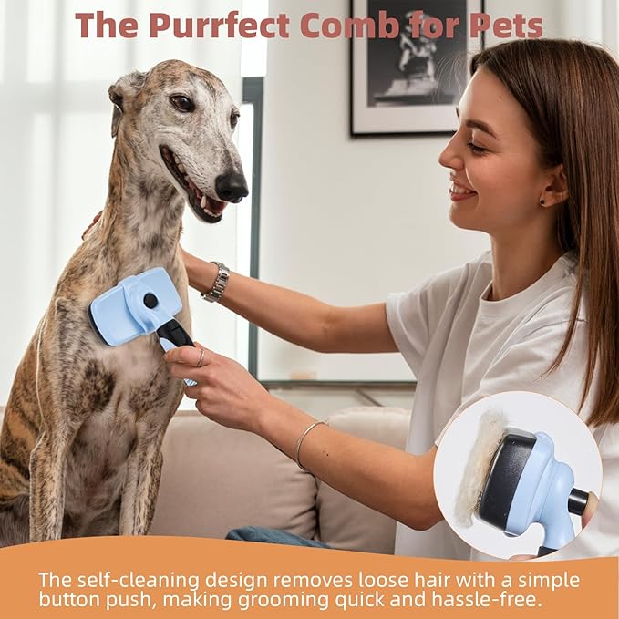 3PCS Cat & Dog Brush Set: Slicker & Deshedding Brush, Dematting Comb, and Bath Brush – Premium Grooming Tools for Shedding & Tangle-Free Fur (blue)-PawvioPets