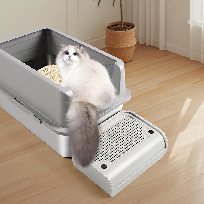 Cat Litter Box Step, Cat Litter Box Ramp Mat with Filter Function for Self-Cleaning Cat Litter Box, Easy to Clean, Cat Pedal Step Stool Ideal for Kitten & Elderly Cats (Light Grey)-PawvioPets