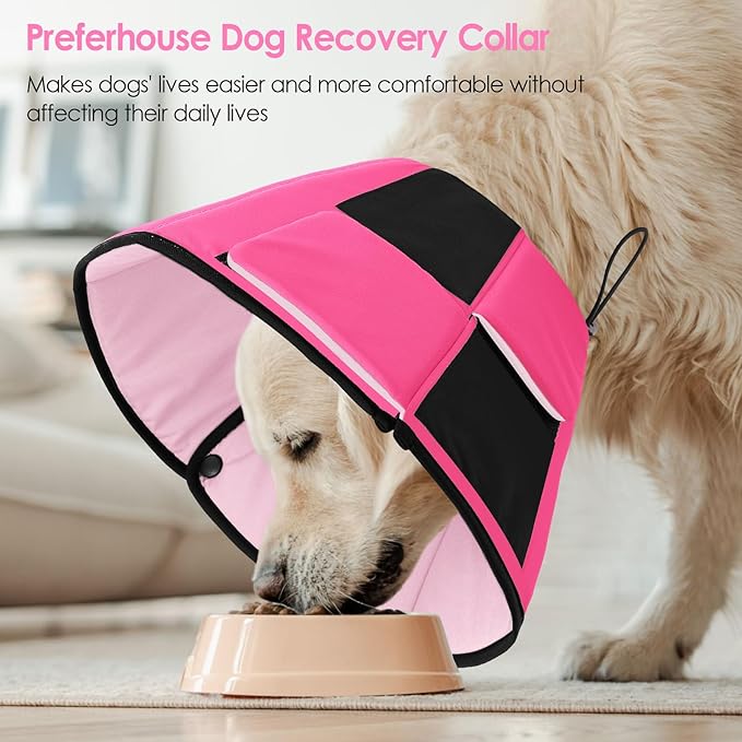 Dog Recovery Collar Cone for Medium Dogs, Adjustable Dog Cone Alternative After Surgery for Dogs to Stop Licking, Breathable Soft Cone for Medium Large Dogs, Pink M-PawvioPets