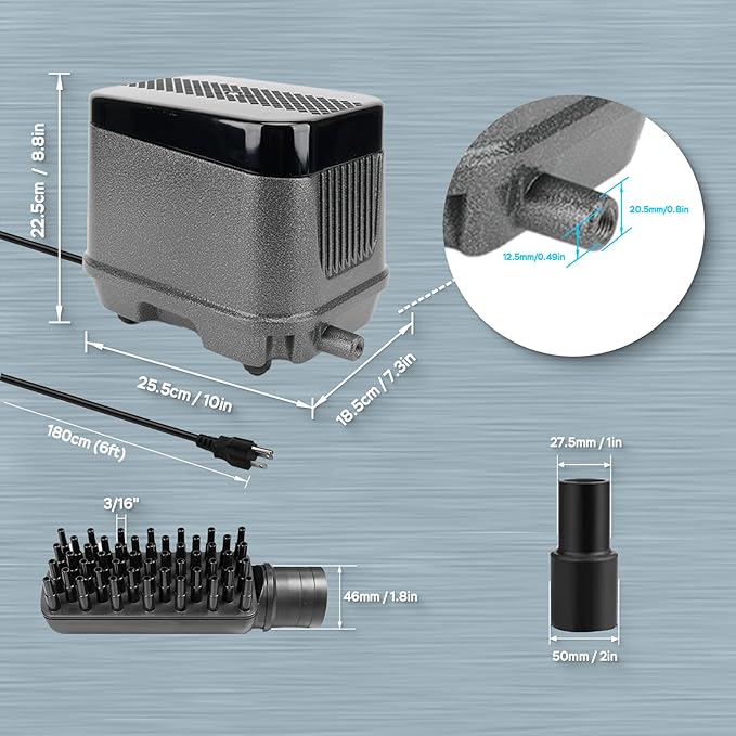 AquaMiracle Linear Air Pump ZP-40/ZP-60/ZP-100/ZP-200 for Pond Aeration, 635/950/1600/4000GPH Septic Air Pump Pond Aerators for Outdoor Ponds, Waste Treatment, Aquarium, Fish Farm, Seafood Restaurant-PawvioPets