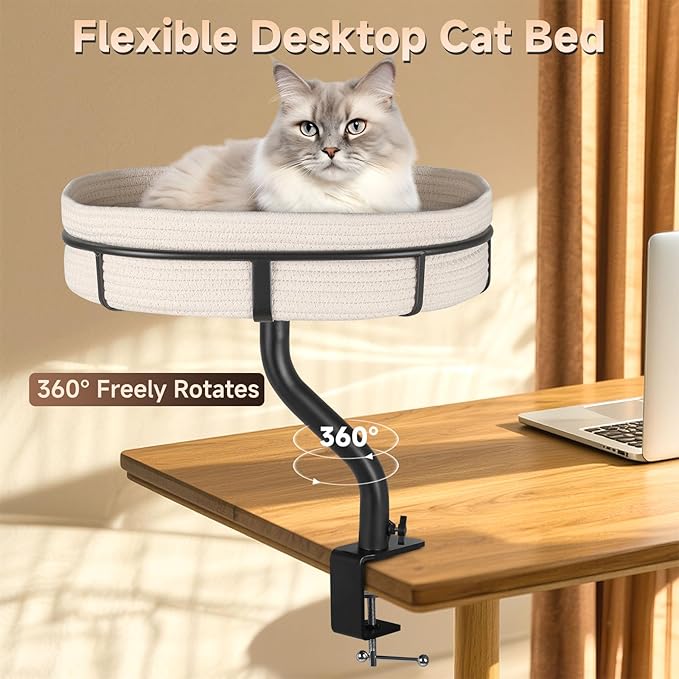 Cat Desk Bed - 360° Rotating Mount Attachment - Space-Saving Cats Hammock for Home Office/Computer Desks, Washable All-Season Indoor Pet Nest - Comfortable Perch-PawvioPets