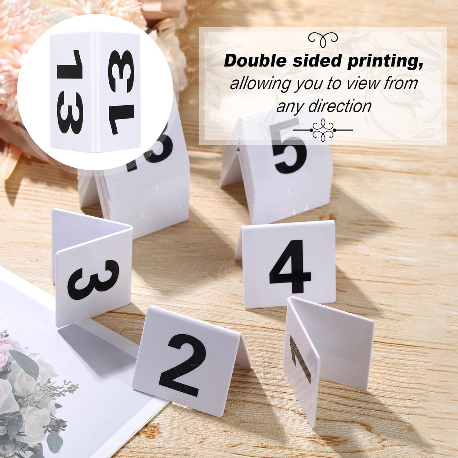 Tuanse Table Numbers 1-25 Acrylic Double Side Numbered Table Tents Plastic Restaurant Wedding Numbers Cards Signs for Party Banquets Wedding Reception(White, Black)