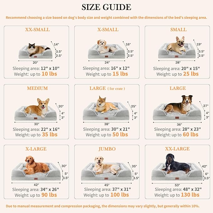 Comfort Expression Small Dog Beds Waterproof Cat Beds Orthopedic Foam Sofa Beds for Small Dogs Comfy Pet Bed with Washable Removable Cover & Non-Slip Bottom(XX-Small,Grey White)-PawvioPets