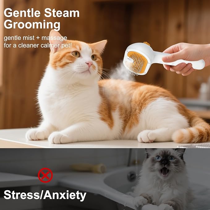 3-in-1 Pet Steam Brush Set for Dogs & Cats, Grooming Comb with Spray, Defur Tool, Water-Assisted Hair Removal, Spritz Brush, Multi-Purpose Kit, Undercoat Rake, Deshedding Brushes, Dematting Brush.-PawvioPets