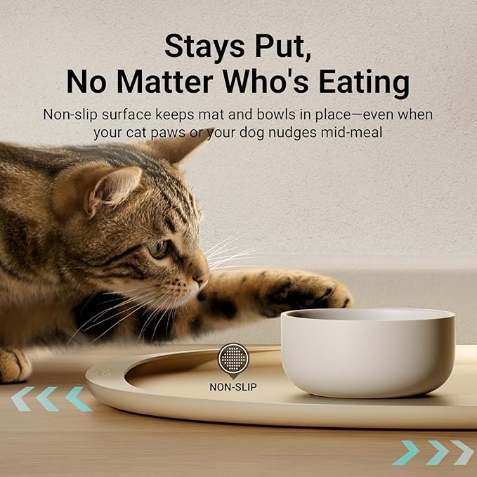 DownyPaws Dog Food Mats for Floors Waterproof, BPA Free Silcone Dog Bowl Mat, Non-Slip Pet Feeding Mat with High Raised Edge, Cat Placemat for Messy Drinkers, 18"×12.5", Almond-PawvioPets