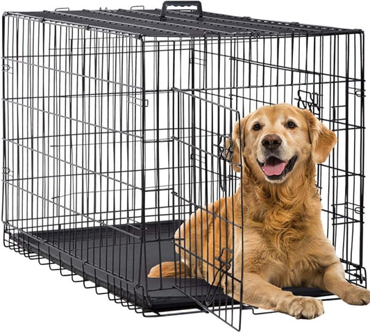 BestPet | Dog Crate | 42" | Black | Foldable Metal Kennel with Double Doors, Secure Slide-Bolt Latches, Leakproof Tray | Portable Dog Cage for Large Breeds | for Travel, Indoor & Outdoor Use-PawvioPets