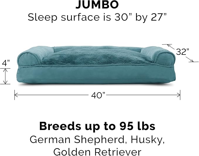 Furhaven Pillow Dog Bed for Large Dogs w/ Removable Bolsters & Washable Cover - Plush & Suede Sofa - Deep Pool, Jumbo/XL-PawvioPets