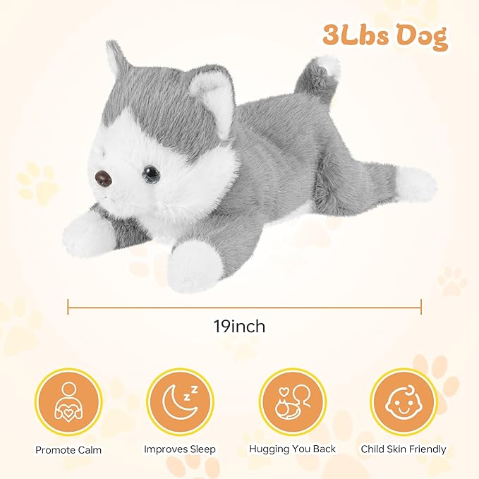 19Inch 3 Pounds Dog Weighted Stuffed Animals, Cute Realistic Puppy Stuffed Animal, Sensory Comfort Plush Throw Pillow Toy, Dog Plush Gift for Adults Kids Youth-PawvioPets