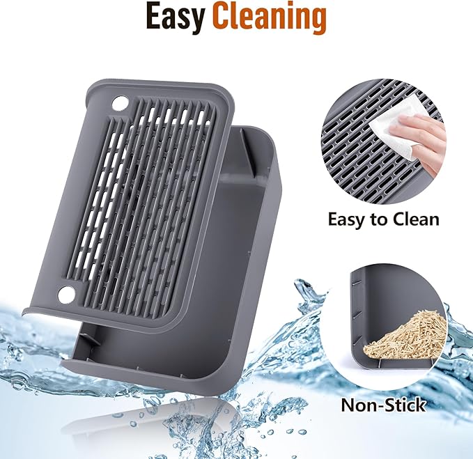 Cat Litter Box Step, Cat Litter Box Ramp Mat with Filter Function for Self-Cleaning Cat Litter Box, Easy to Clean, Cat Pedal Step Stool Ideal for Kitten & Elderly Cats (Dark Grey)-PawvioPets