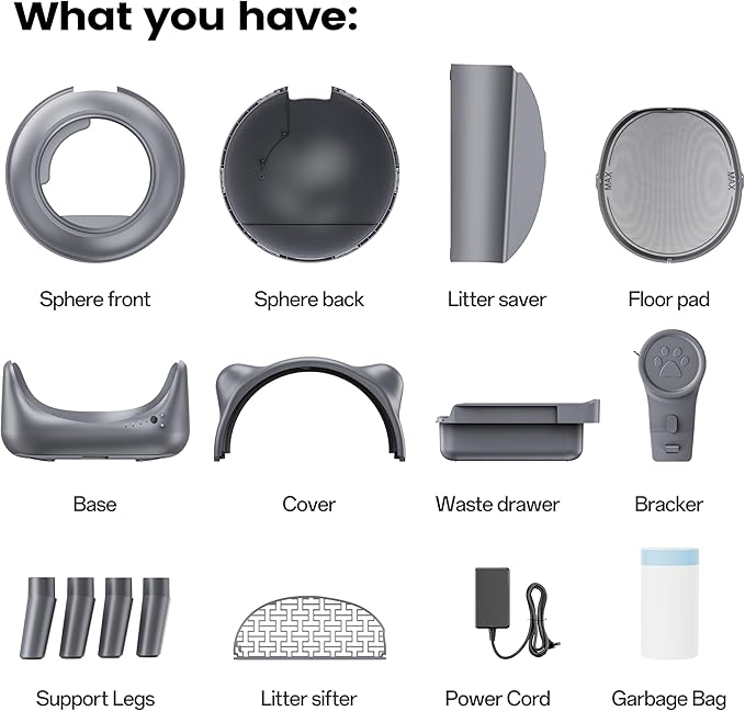 Automatic Cat Litter Box for Cats, Self Cleaning Litter Box, 65L Robot with APP Control, Safety Protection, 1 Roll Garbage Bags-PawvioPets