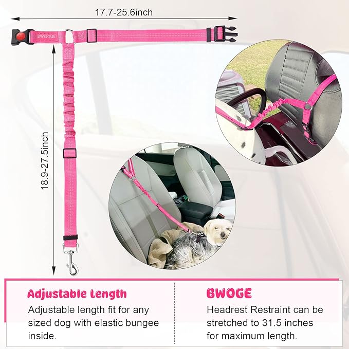 BWOGUE Pet Dog Cat Seat Belts, Car Headrest Restraint Adjustable Safety Leads Vehicle Seatbelt Harness (1 Pack)-PawvioPets