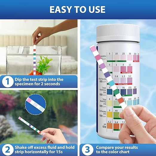 Aquarium Test Strips 7 in 1 for Freshwater 100 Strips Fish Tank Water Testing Kit for Aquarium Pond -Testing Nitrate Nitrite Hardness Chlorine pH Carbonate Alkalinity Accurate-PawvioPets