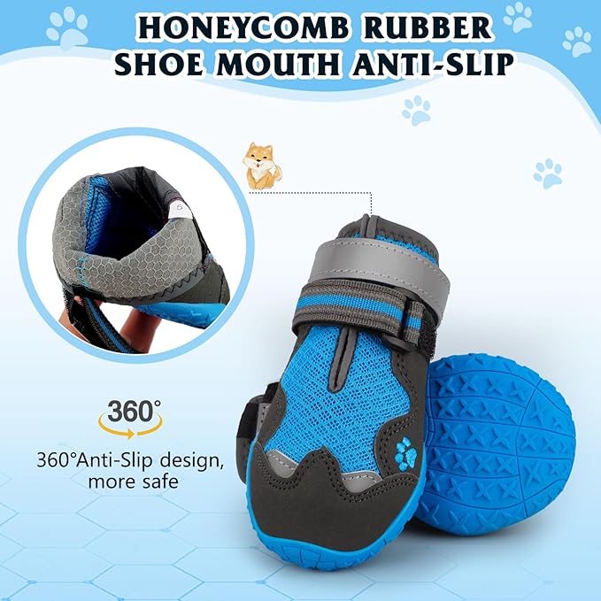 Dog Shoes for Large Medium Small Dog, Mesh Breathable Dog Shoes for Hot Pavement, Anti-Slip Dogs Boots Paw Protectors with Reflective for Outdoor Walking Indoor Hardfloors (Size 7)-PawvioPets