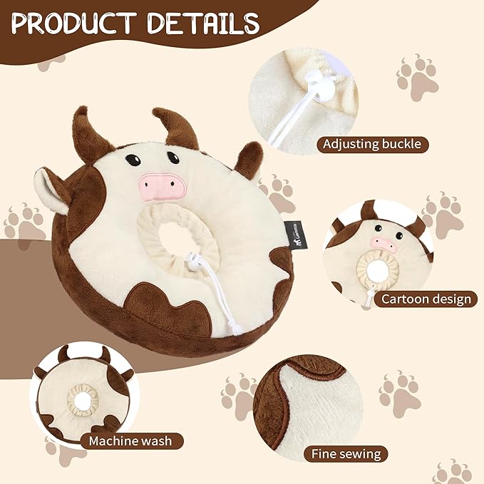 Adjustable Cat Collar Soft to Stop Licking After Surgery for Kitten, Alternative to Cone of Shame, Donut Cone for Cats, Pet Elizabethan Collar (Cow, Medium)-PawvioPets