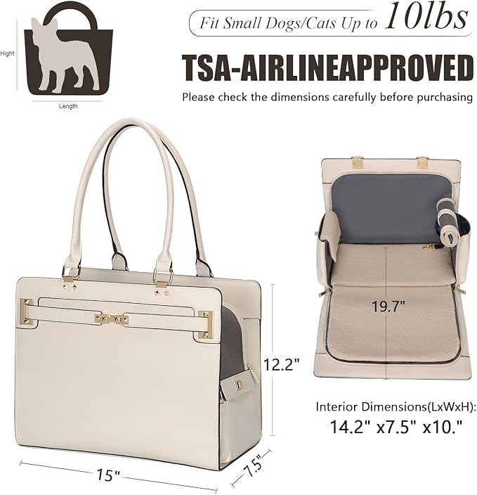 2-in-1 Stylish Dog Purse Carrier Soft-Sided Carriers Travel Tote Bag for Small Dogs Cats, Fashion Foldable Pet Bag for Puppies Small Animals with Pockets (White, 15" L x 7.5" W x 12.2" H)-PawvioPets