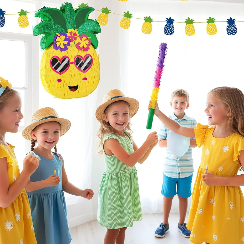 WERNNSAI Pineapple Piñata - Luau Party Piñata Game with Blindfold and Bat for Girls Boys Kids for Hawaiian Tropical Luau Party Supplies Summer Fruit Themed Birthday Party Decorations
