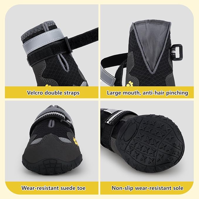 Dog Shoes for Large Medium Small Dog, Mesh Breathable Dog Shoes for Hot Pavement, Anti-Slip Dogs Boots Paw Protectors with Reflective for Outdoor Walking Indoor Hardfloors (Size 3)-PawvioPets
