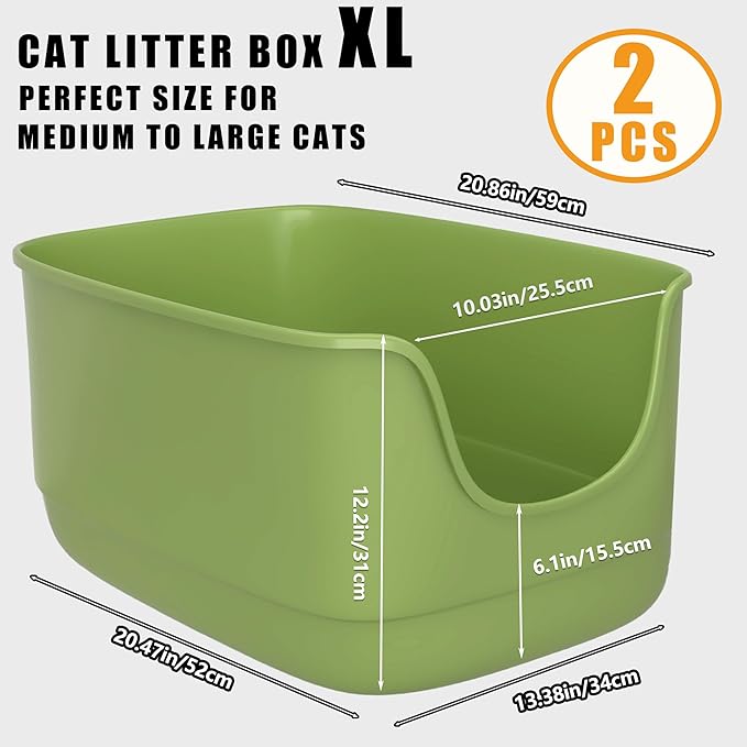 Gefryco Jumbo Cat Litter Box with High Sides, Extra Large for Muti Cats Open Big Cat Litter Box Anti-Splashing, High Wall Litter Tray for Indoor Medium and Large Cats(2Pack)-PawvioPets