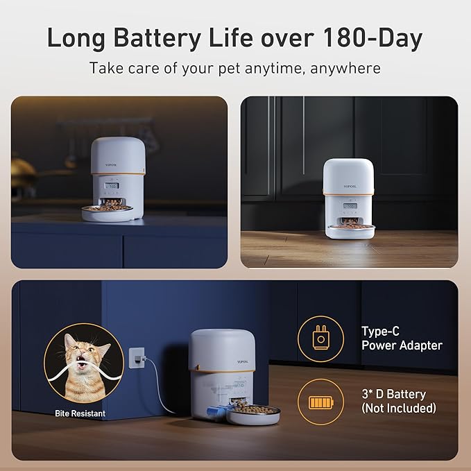 Automatic Cat Feeders - 2L Cat Food Dispenser Easy to Use, Timed Automatic Pet Feeder with Over 180-day Battery Life, 1-6 Meals Dry Food Programmable Portion Control Also for Dogs-PawvioPets