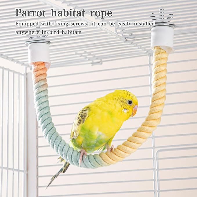 2pcs Gradient Colorful Bird Rope Perch Stand,Bird Cage Climbing Rope Toys Accessories,Bendable Climbing,Parakeet Lovebirds Cockatiels Budgies Play (15.7'',39.3'')-PawvioPets