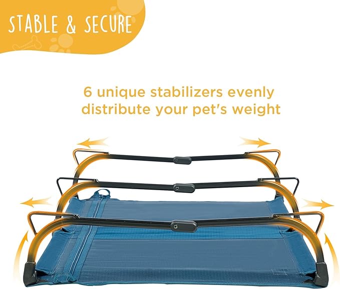 Folding Raised Dog Bed, Large Outdoor Elevated Dog Cot, Cooling Chew Proof Pet Cots Bed, Portable, Heavy Duty Up to 160 lbs, Pet Cot for Camping, Home, Dark Blue, 49"x33"x7"-PawvioPets