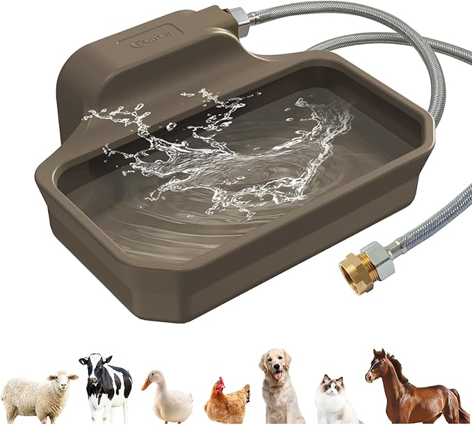 135OZ Automatic Water Dispenser for Dogs Patented Automatic Dog Water Bowl Fit 3/4'' GHT Male Faucet Outdoor Large Dog Water Bowl Include Water Hose Copper Connector Large Drinking Area Brown-PawvioPets