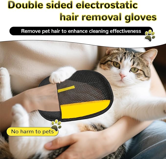 3Pcs Electrostatic Gloves Pet Hair Removal, 2025 Thickened Pet Hair Remover Glove, Washable Reusable Dog Cats Hair Gloves for Furniture Bed Sheets Couch Clothes Carpet Car Seat-PawvioPets