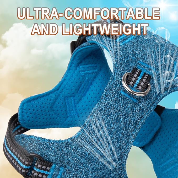 BARKBAY Dog Harness, Reflective Adjustable Puppy No Pull Harness, Breathable Soft, X-Small, Blue/Black-PawvioPets