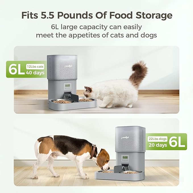 Automatic Cat Feeder for Pets, Programmable Meal Dispenser, for Timed Meals for Up to Cats & Dogs Including Dual Power Supply, and Capacity for 4 Meals Daily-PawvioPets