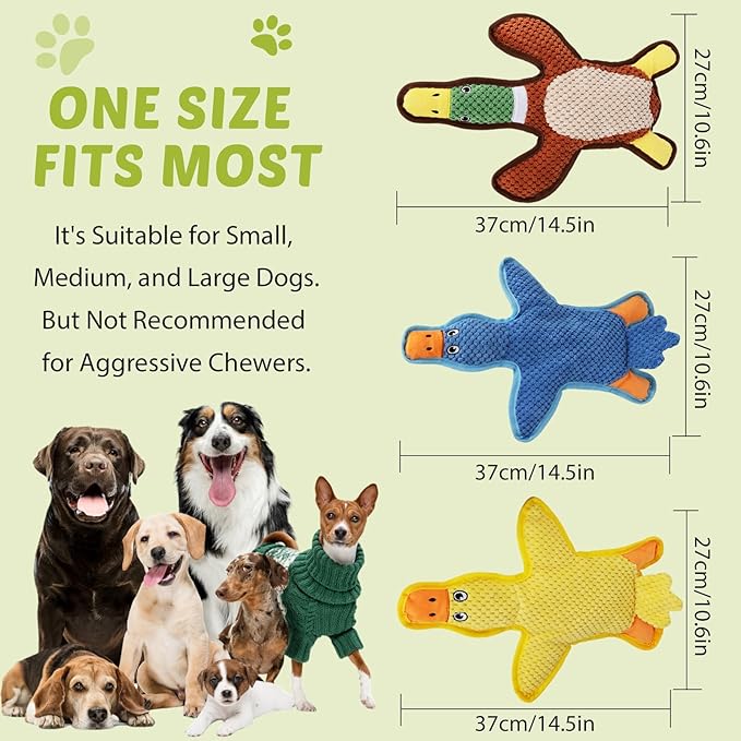 Dog Toys 3-Pack Cute Duck Shapes Puppy Toys No-Stuffing Squeaky and Crinkle Interactive Dog Chew Toy for Small to Large Breeds-PawvioPets
