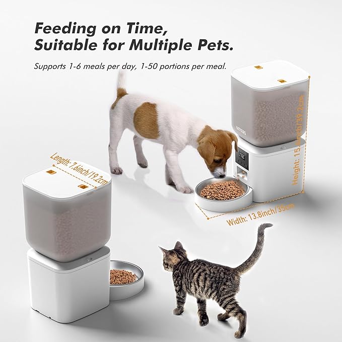 Automatic Dog Feeder - 8L/34 Cups Large Capacity Automatic Cat Food Dispenser with LCD Screen, Large Food Tray, Battery Operated, Timed Cat Feeder, Up to 50 Portions 6 Meals Per Day, Keeps Fresh-PawvioPets