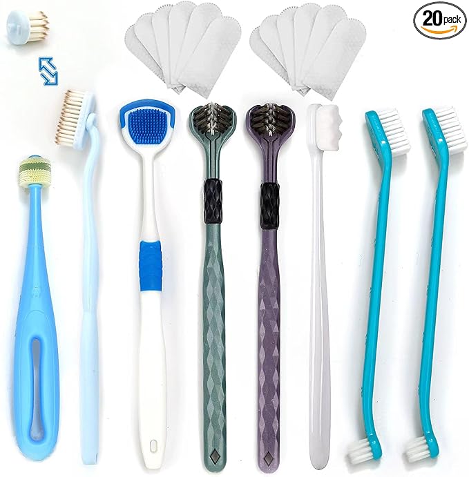 Dog Toothbrush Kit, 360-Degree Finger Three-Sided Design, Replaceable Tooth Brush Heads,Easy Teeth Cleaning & Dental Care, 20Pack-PawvioPets