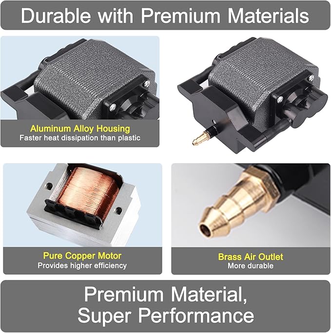 AquaMiracle 6/8/16W Quiet Fish Tank Air Pump 200/317/475GPH High Pressure Aquarium Air Pump Commercial Air Pump Pond Aerator Bubbler Hydroponics Air Pump-PawvioPets