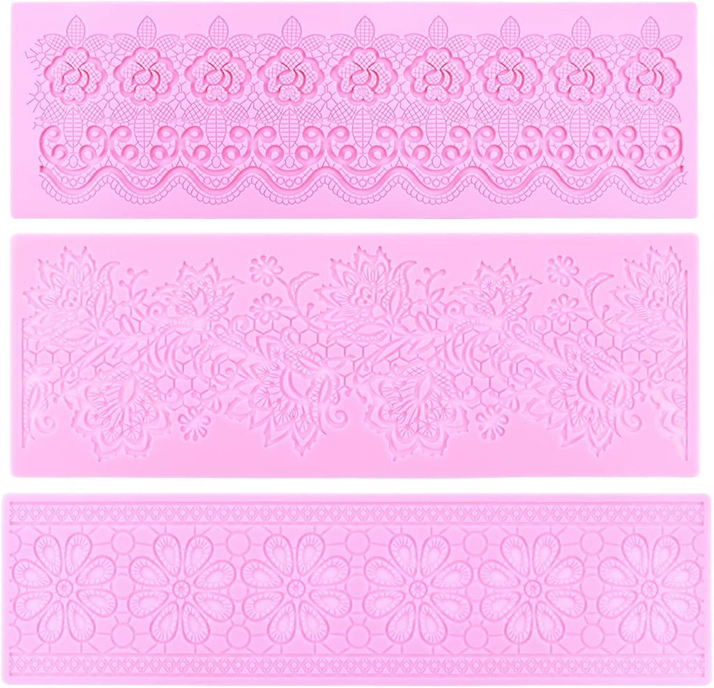Embossing Lace Fondant Molds, Multi Circle Flowers Lace Mat Wedding Cake Decoration Tool, Rattan Shaped Cupcake Mat Silicone Molds Set of 3
