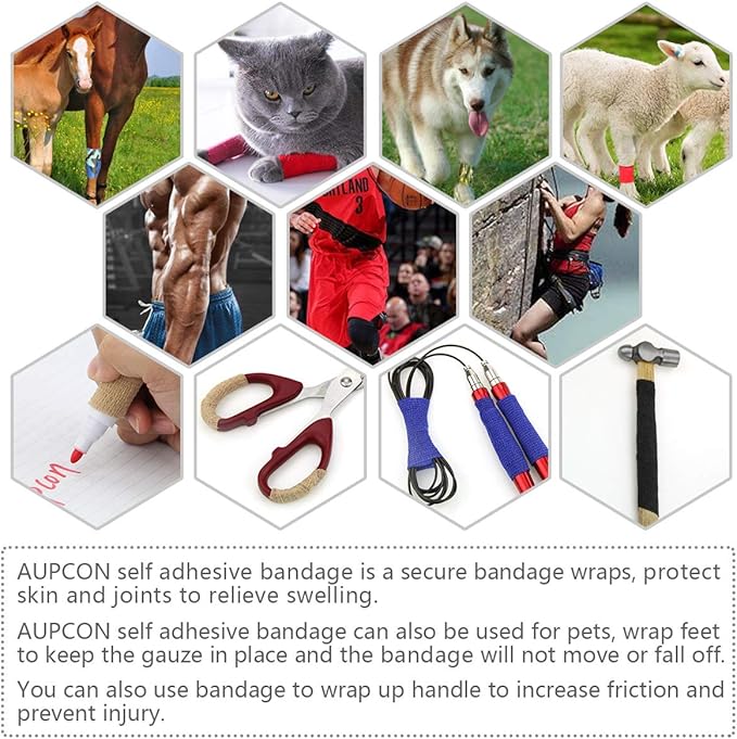 AUPCON Vet Wrap Cohesive Bandages Bulk Self Adhesive Bandage Wrap Self Adherent Wrap Non-Woven for Dogs Pet Animals & Ankle Sprains & Swelling 2 Inch x 5 Yards (2 Inch Black)-PawvioPets