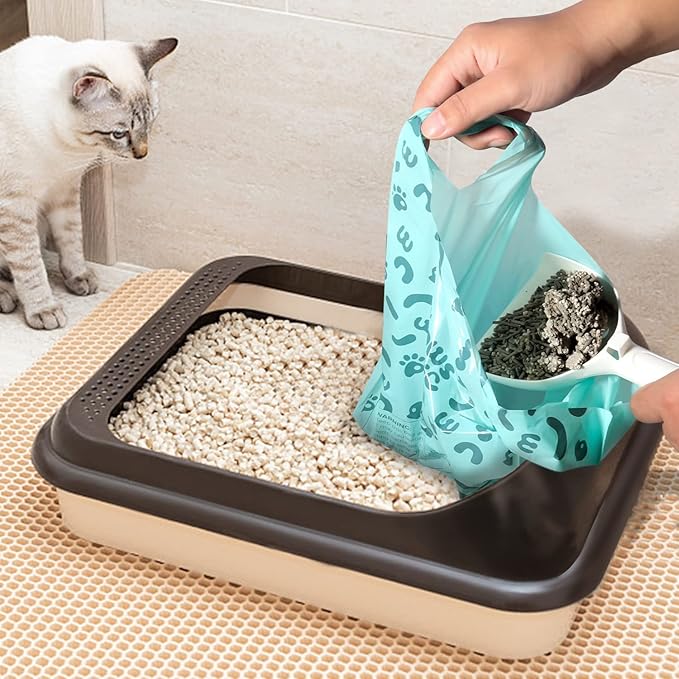Cat Litter Bags and Dog Poop Bags with Handle, 180 Counts, Cornstarch Based Extra-Thick&100% Leak Proof,Pet Waste Bag for Kitty and Doggie (Lavender Scented)-PawvioPets
