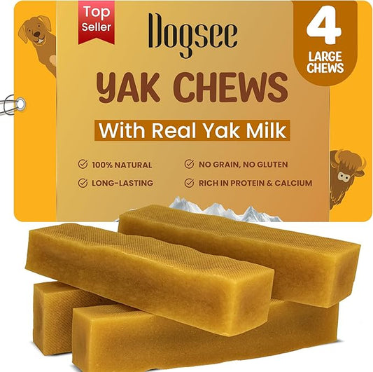 Dogsee Original Yak Cheese Himalayan Dog Chews 1lb (Large - 4 Bars) | 100% All Natural | Dog Treats Large Breed | Dog Chews Long Lasting for Aggressive Chewers | High Protein Dental Sticks-PawvioPets