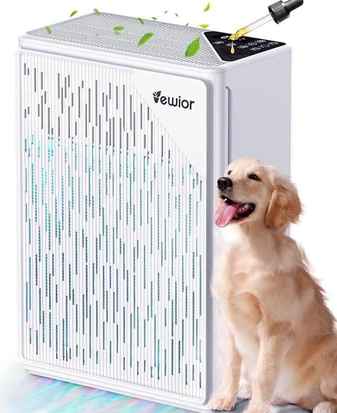Air Purifiers for Home Large Room up to 2535ft², VEWIOR H13 True HEPA Air Cleaner for Bedroom with PM2.5 Display Air Quality Sensor, Fragrance Diffuser, Air Filter for Wildfire Smoke Pet Hair Dust-PawvioPets