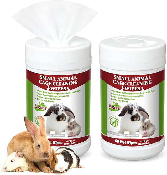 2 Pack Small Animal Cage Wipes 120 Count Small Animal Cage Clean up Wipes Removes Stubborn Caked-on Hamster Cage Cleaner for Pet Bunny Supplies Cleaning Deodorizing-PawvioPets