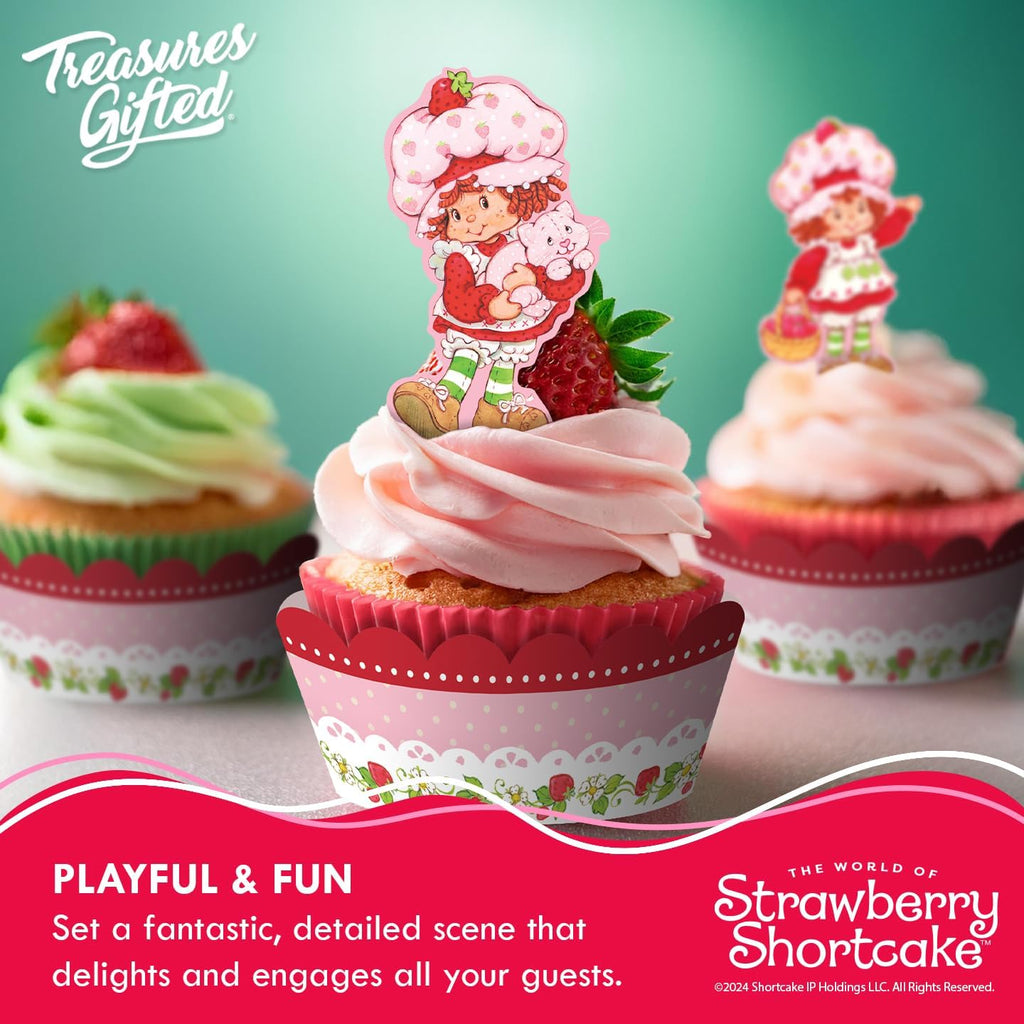 Treasures Gifted Officially Licensed Strawberry Shortcake Cake Decorations - 24 Cupcake Toppers & Wrappers - Strawberry Shortcake Baby Shower Decorations - Birthday Party Supplies