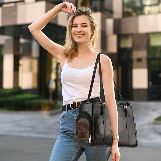 Fashion Dog Purse Pet Carrier Leather Bag for Small Dogs Cats Puppy, Portable Tote Bag Airline Approved Soft-Sided Carriers (Black)-PawvioPets