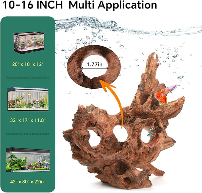 Driftwood for Aquarium Natural Aquarium Wood for Aquascaping Fish Tank Decorations Reptile Tank Decor (Porous Natural Driftwood 10-16“)-PawvioPets