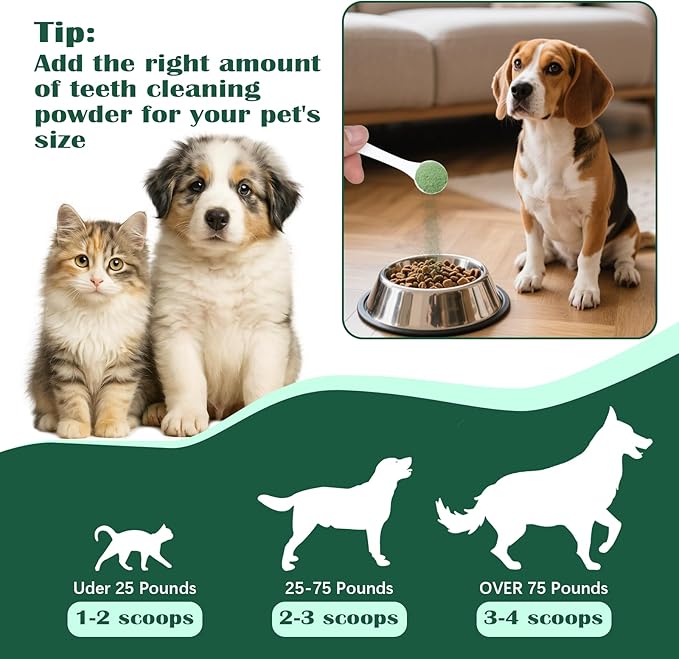Dog Teeth Cleaning Powder, Dog Dental Powder and Cats Breath Freshener, Bad Breath & Tartar Remover for Pets, Suitable for Large, Medium & Small Canine(Green)-PawvioPets