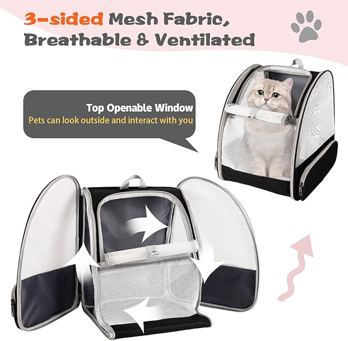 Cat Backpack Carrier,Pet Carrier Airline Approved for Small Dog Cat Puppy Kitten Bunny,Ventilated Mesh Design Animal Backpack for Hiking Camping Travel Bag (Black)-PawvioPets